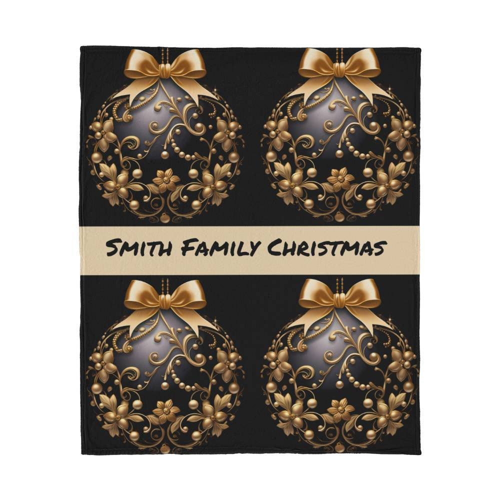 Black and Gold Ornament Jersey Fleece Blanket 50" x 60"