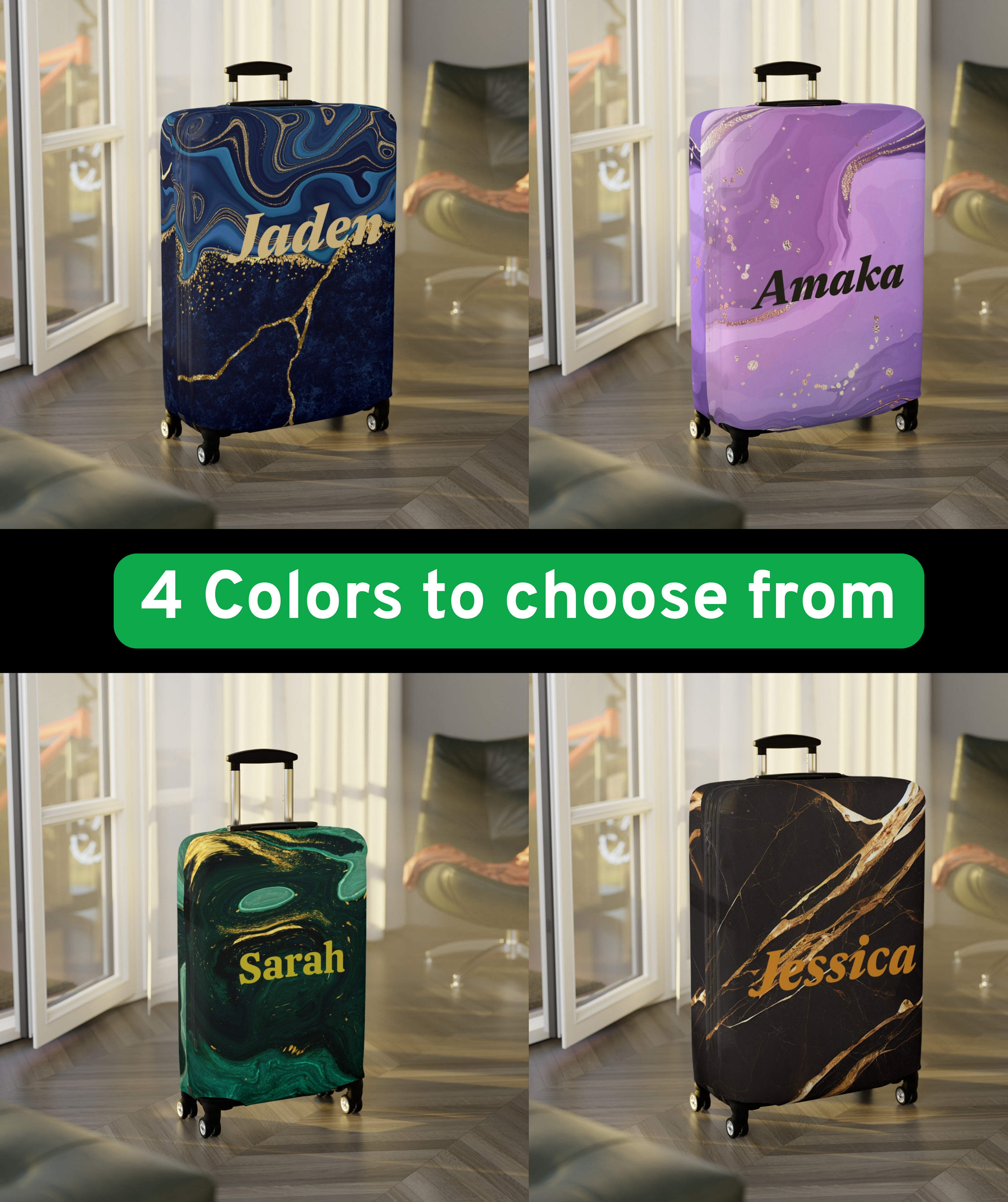 Personalized Marbel Design Name Luggage Cover