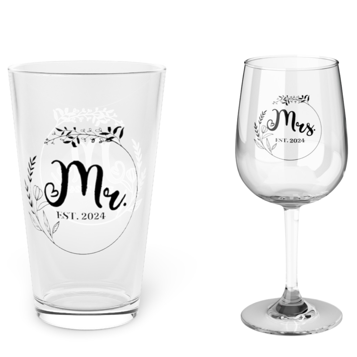 Wedding Glassware- Mr & Mrs