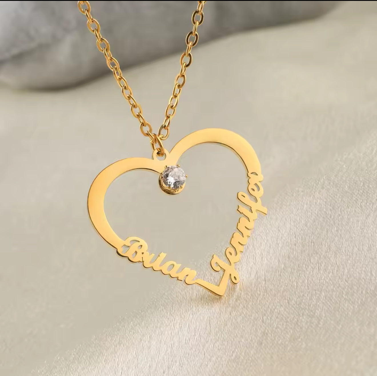 Personalized Heart Name Necklace – Custom Couples Name Pendant with CZ Stone