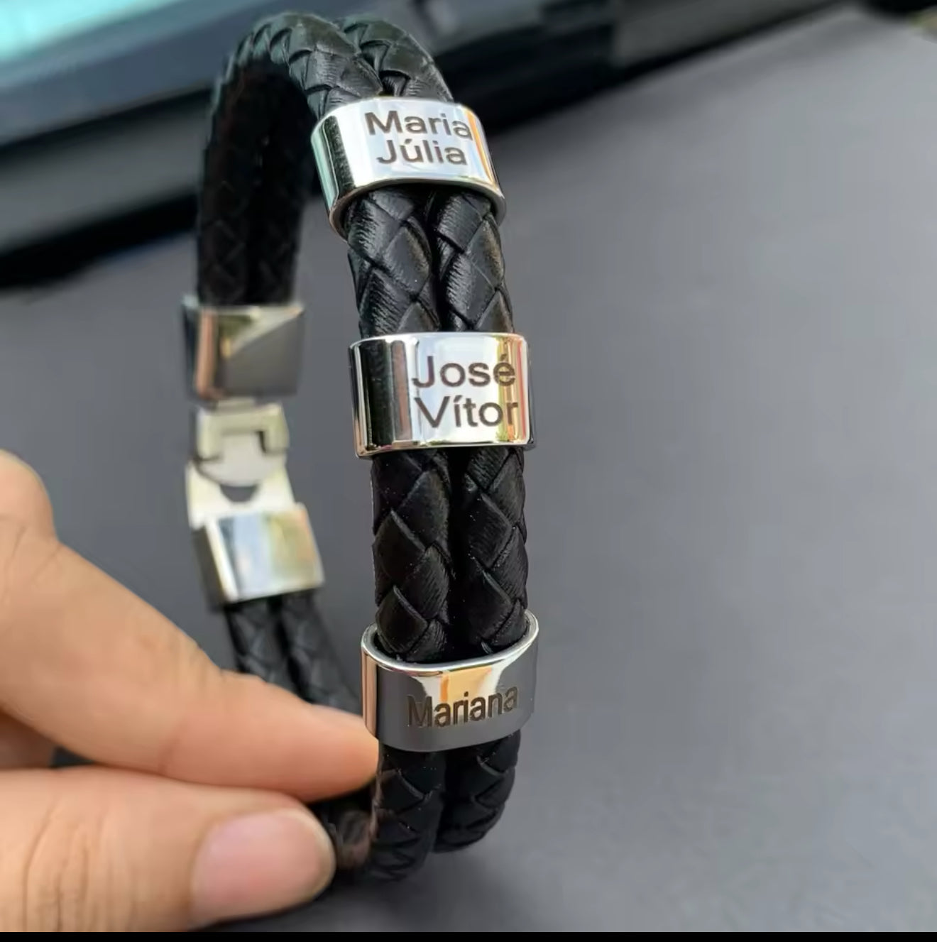 1-5 Personalized Braided Leather Bracelet – Custom Engraved Name Beads for Men