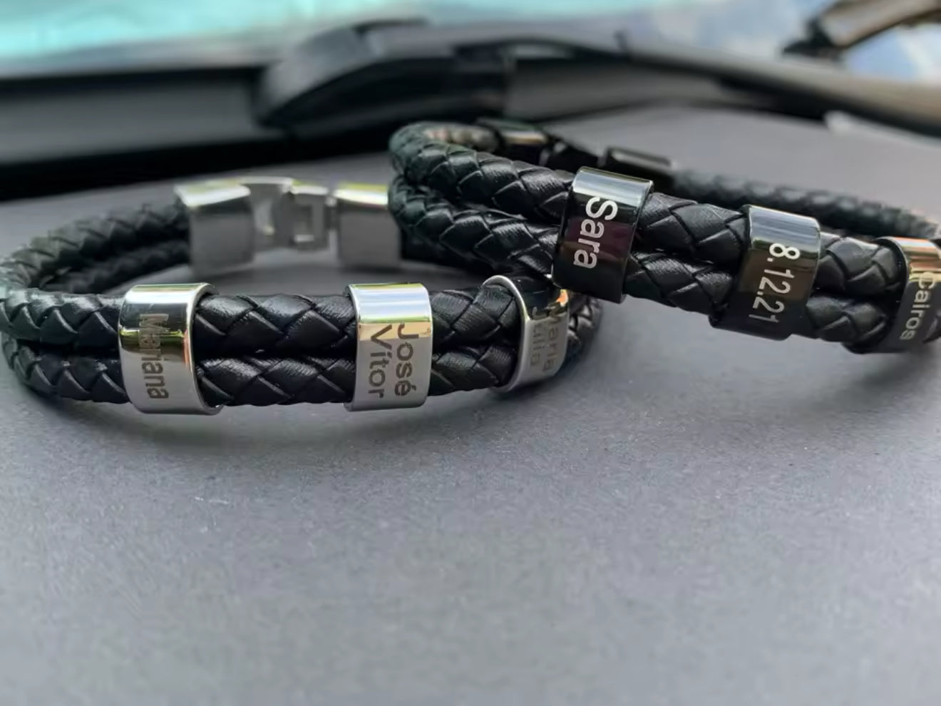 1-5 Personalized Braided Leather Bracelet – Custom Engraved Name Beads for Men