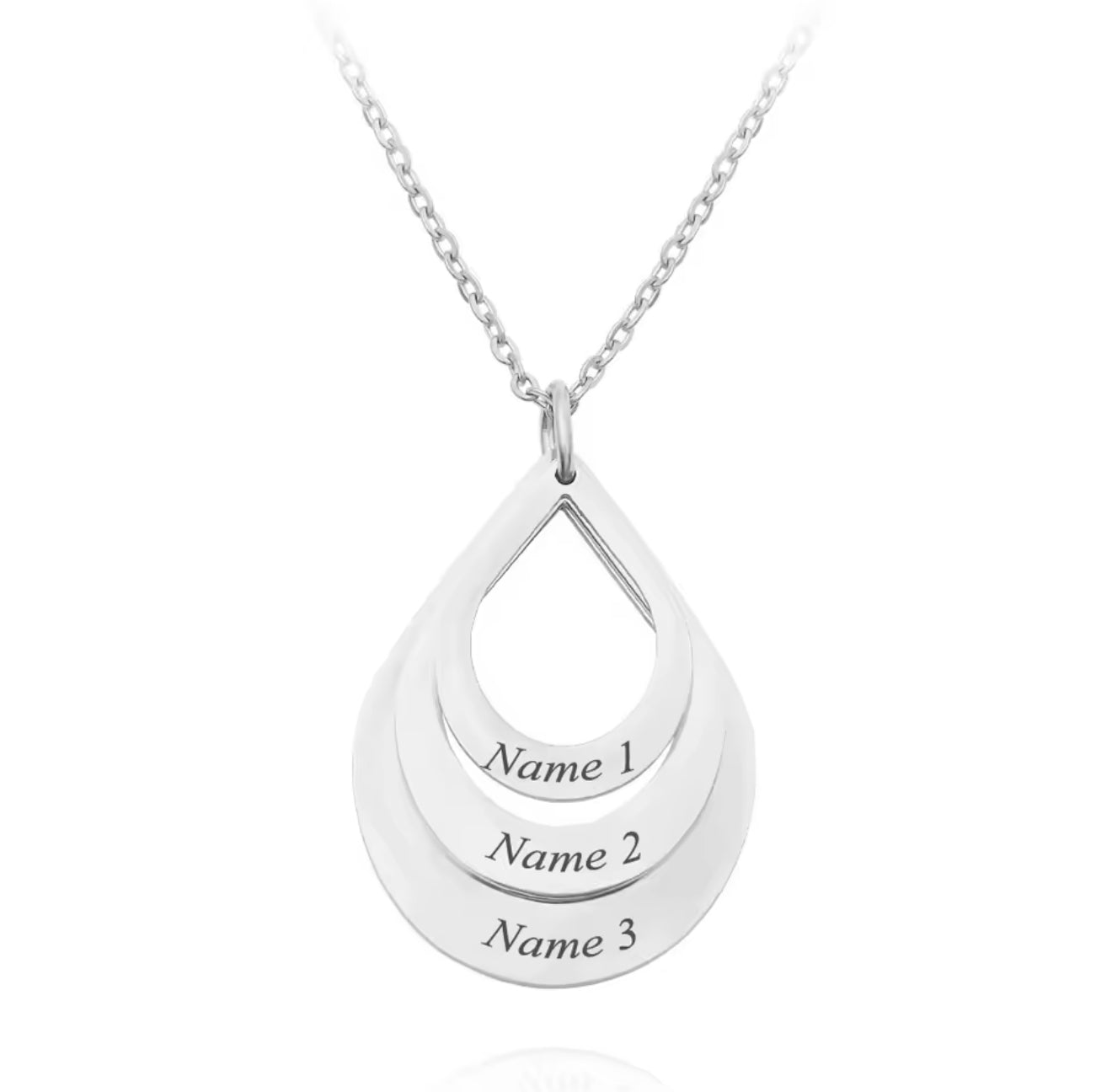 1-4 Personalized Teardrop Layers Necklace – Custom Engraved Family Name Pendant