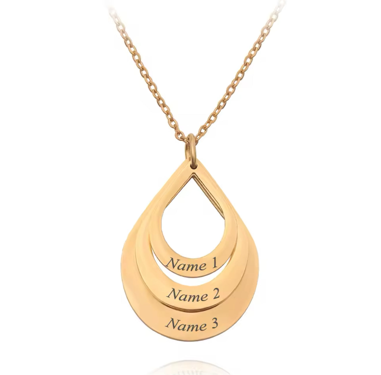 1-4 Personalized Teardrop Layers Necklace – Custom Engraved Family Name Pendant