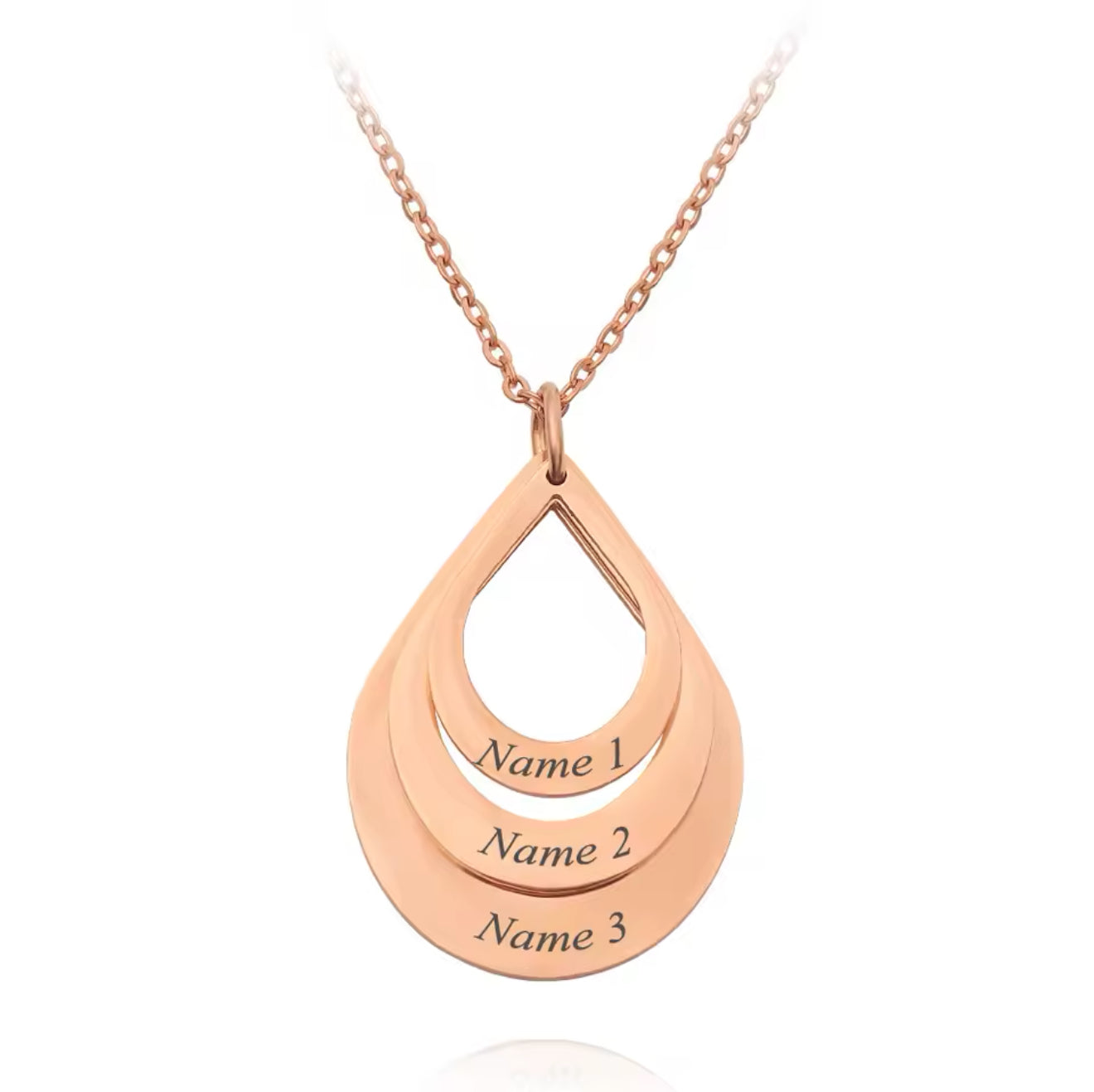 1-4 Personalized Teardrop Layers Necklace – Custom Engraved Family Name Pendant