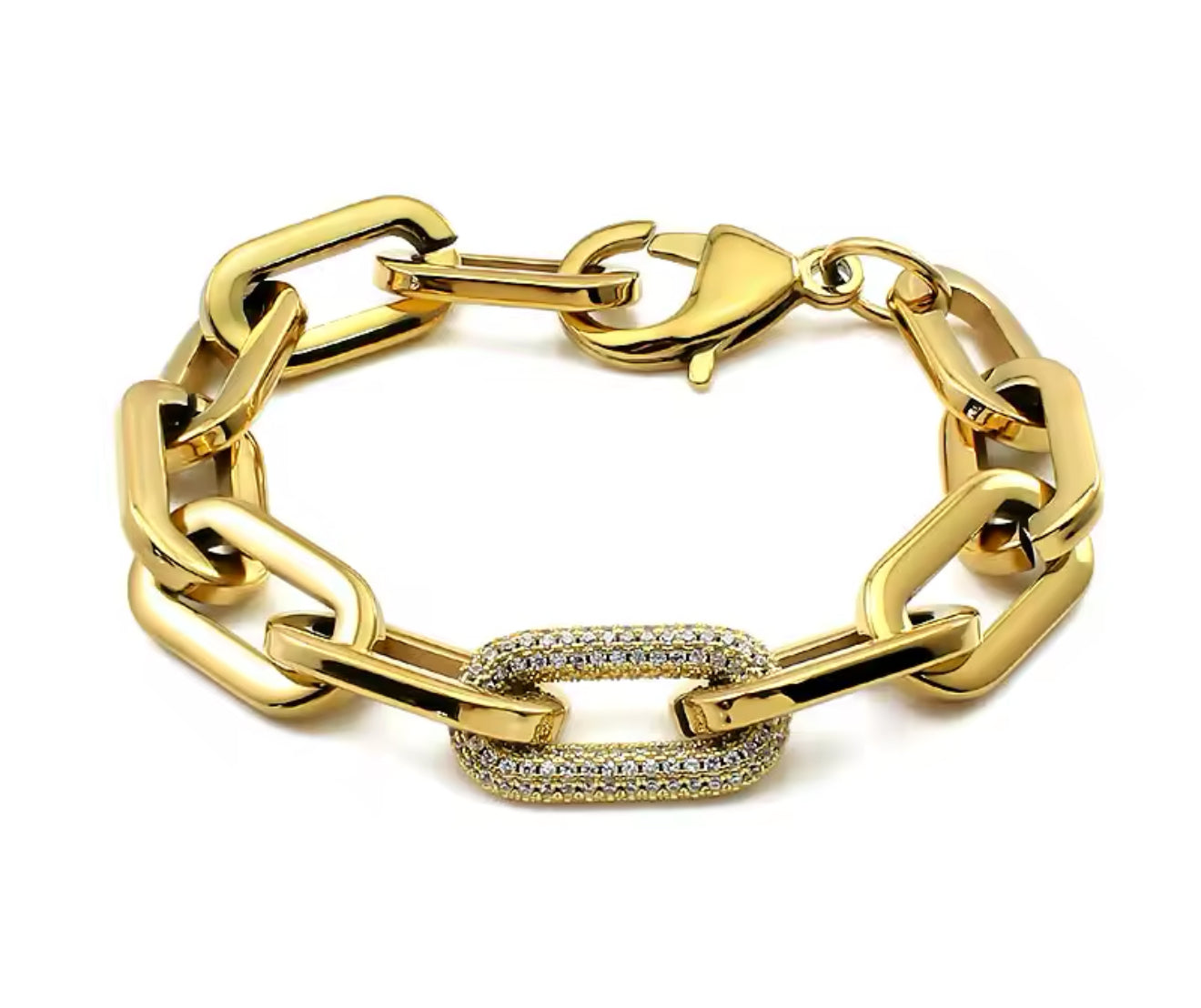 LuxeLink Bold Chain Bracelet- Pave Diamond Accent Statement Piece