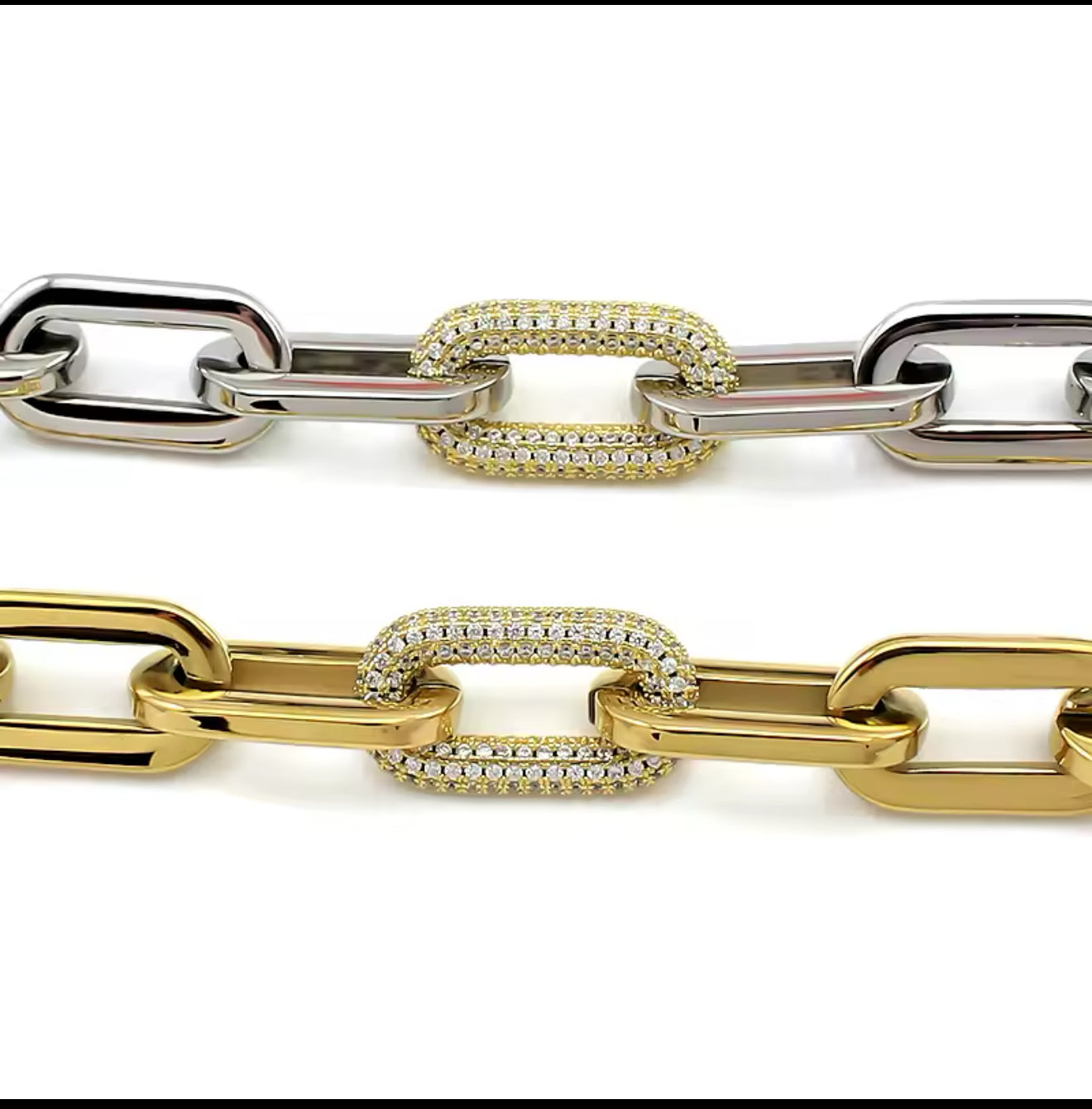 LuxeLink Bold Chain Bracelet- Pave Diamond Accent Statement Piece