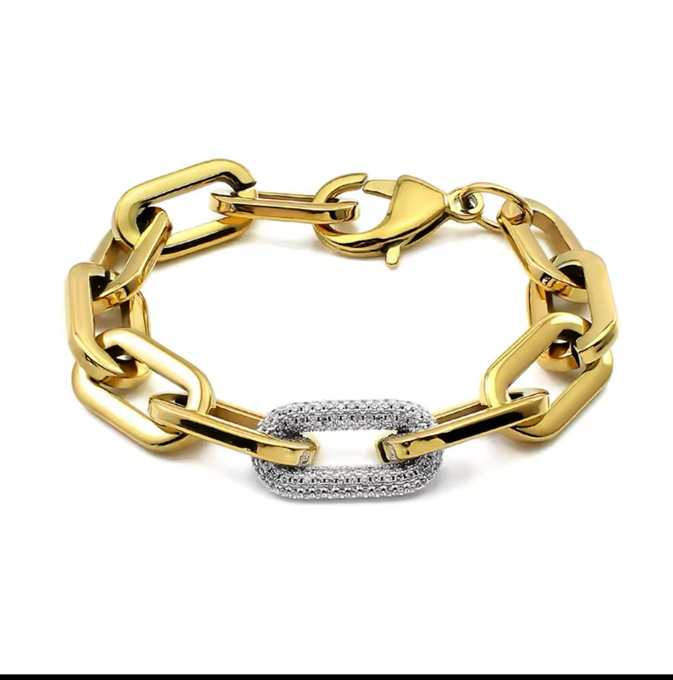 LuxeLink Bold Chain Bracelet- Pave Diamond Accent Statement Piece
