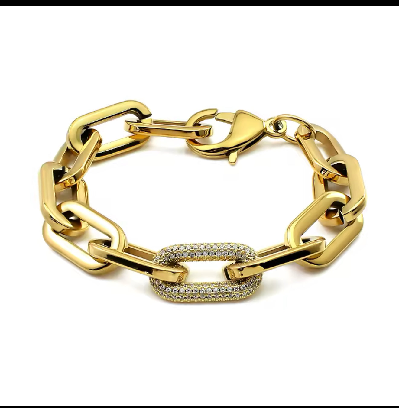 LuxeLink Bold Chain Bracelet- Pave Diamond Accent Statement Piece