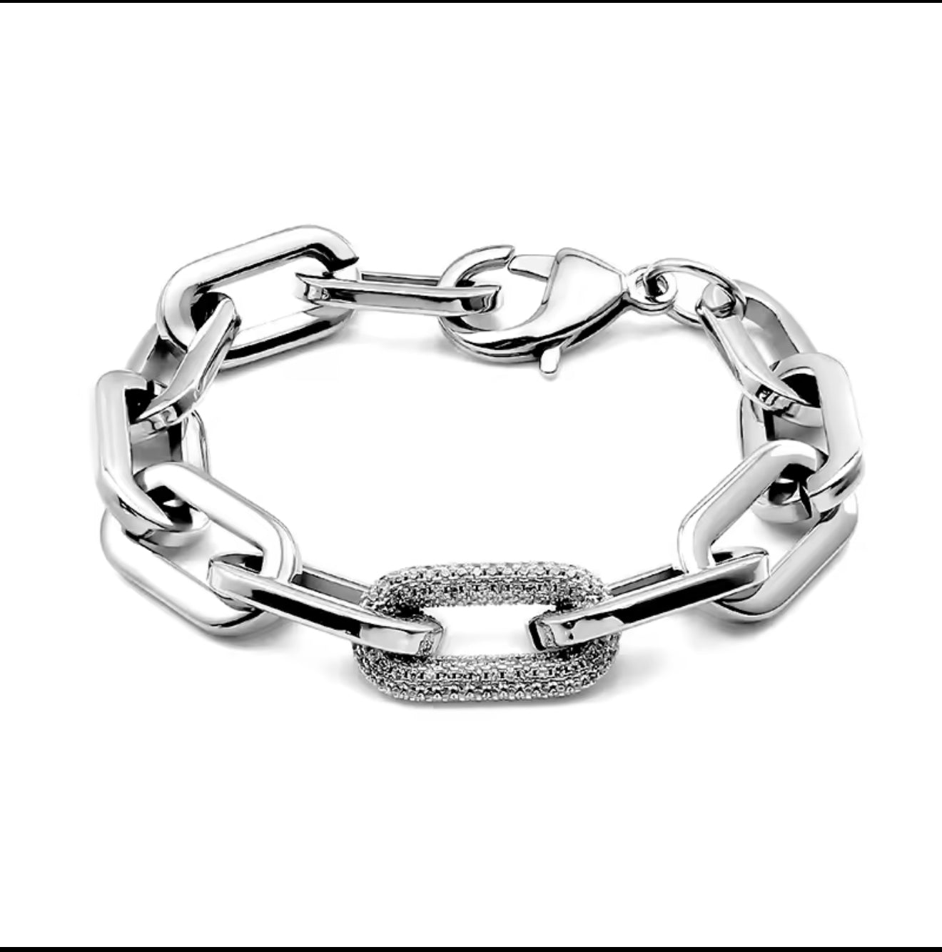 LuxeLink Bold Chain Bracelet- Pave Diamond Accent Statement Piece