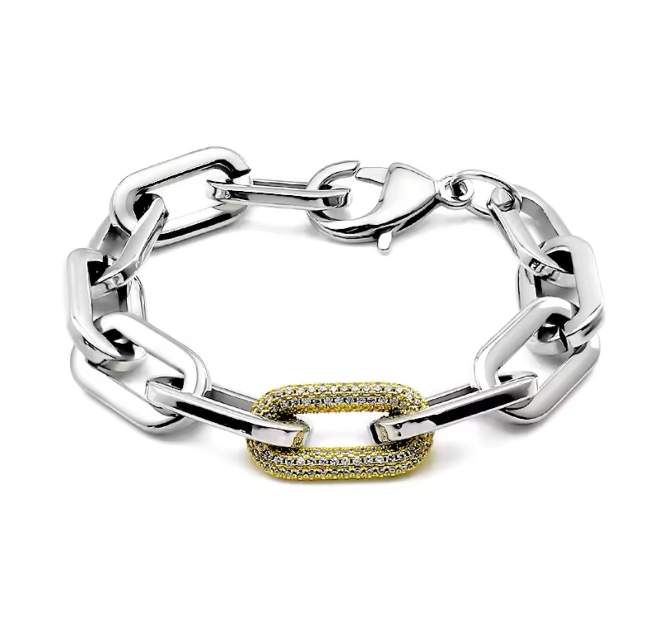 LuxeLink Bold Chain Bracelet- Pave Diamond Accent Statement Piece
