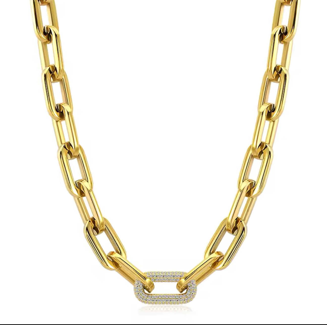 LuxeLink Bold Chain Necklace – Pave Diamond Accent Statement Piece