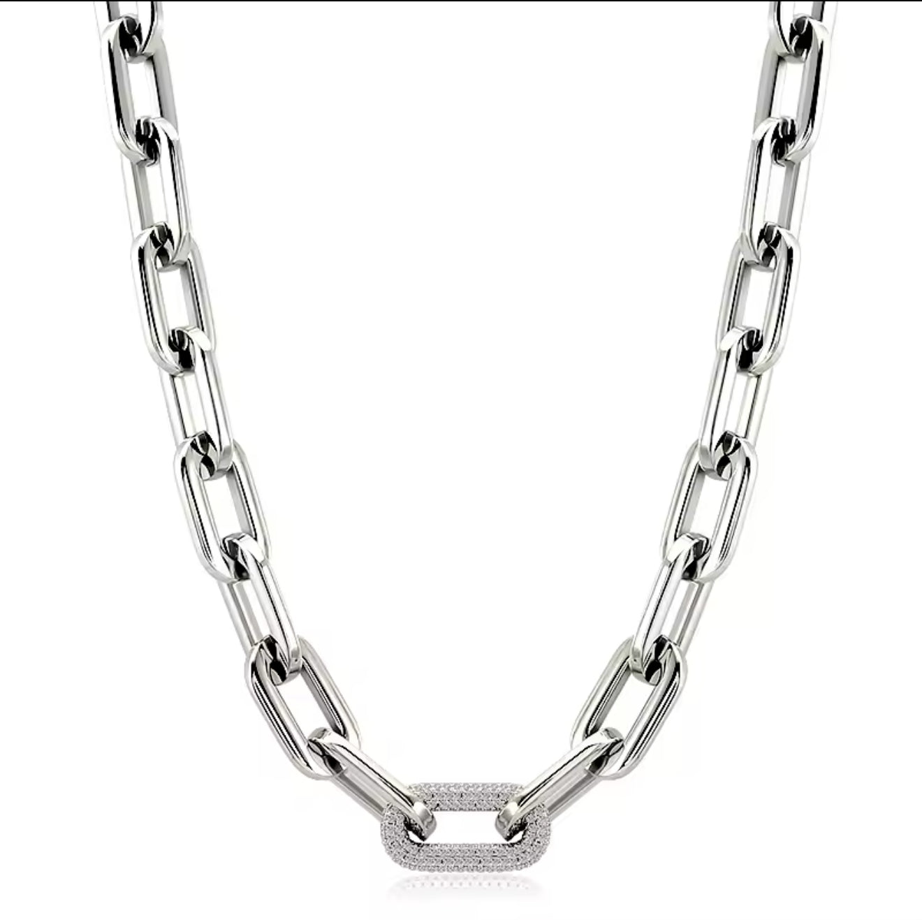 LuxeLink Bold Chain Necklace – Pave Diamond Accent Statement Piece