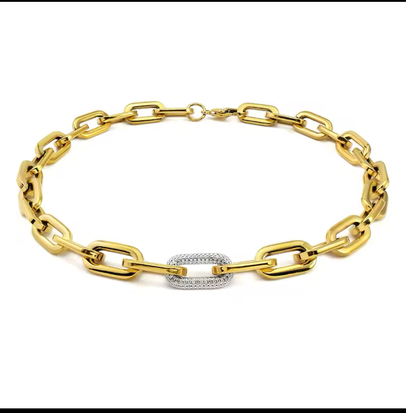 LuxeLink Bold Chain Necklace – Pave Diamond Accent Statement Piece