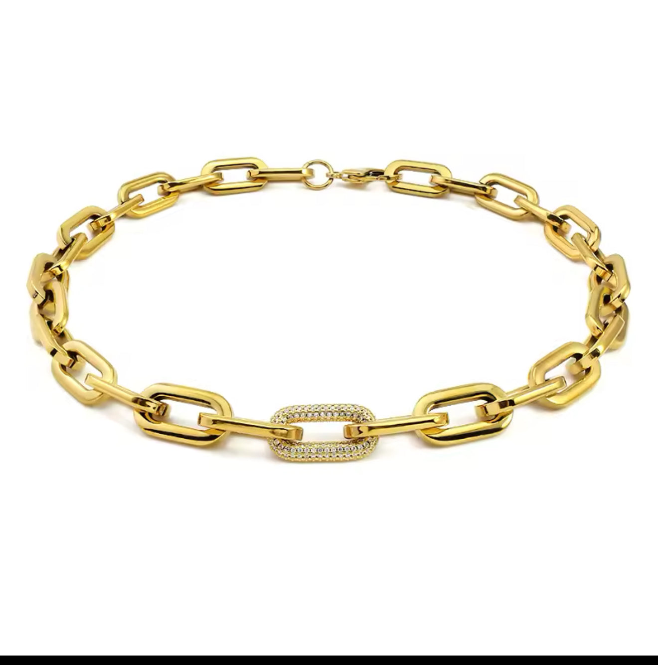 LuxeLink Bold Chain Necklace – Pave Diamond Accent Statement Piece