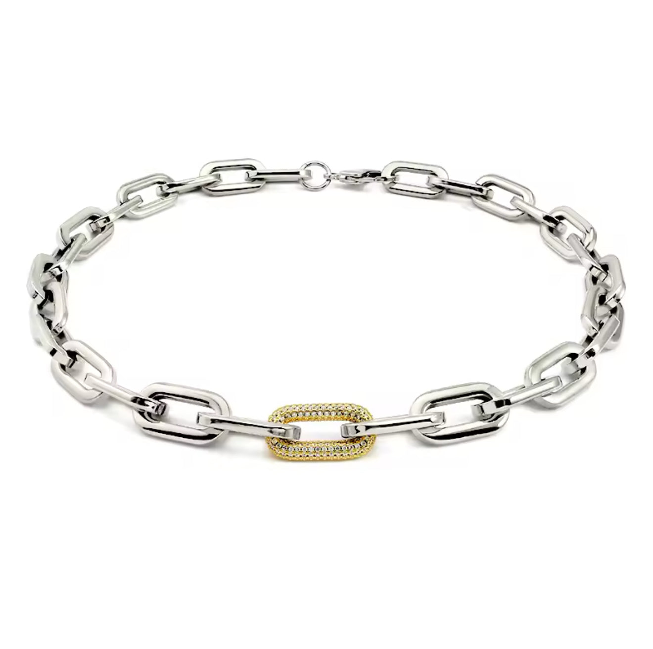 LuxeLink Bold Chain Necklace – Pave Diamond Accent Statement Piece