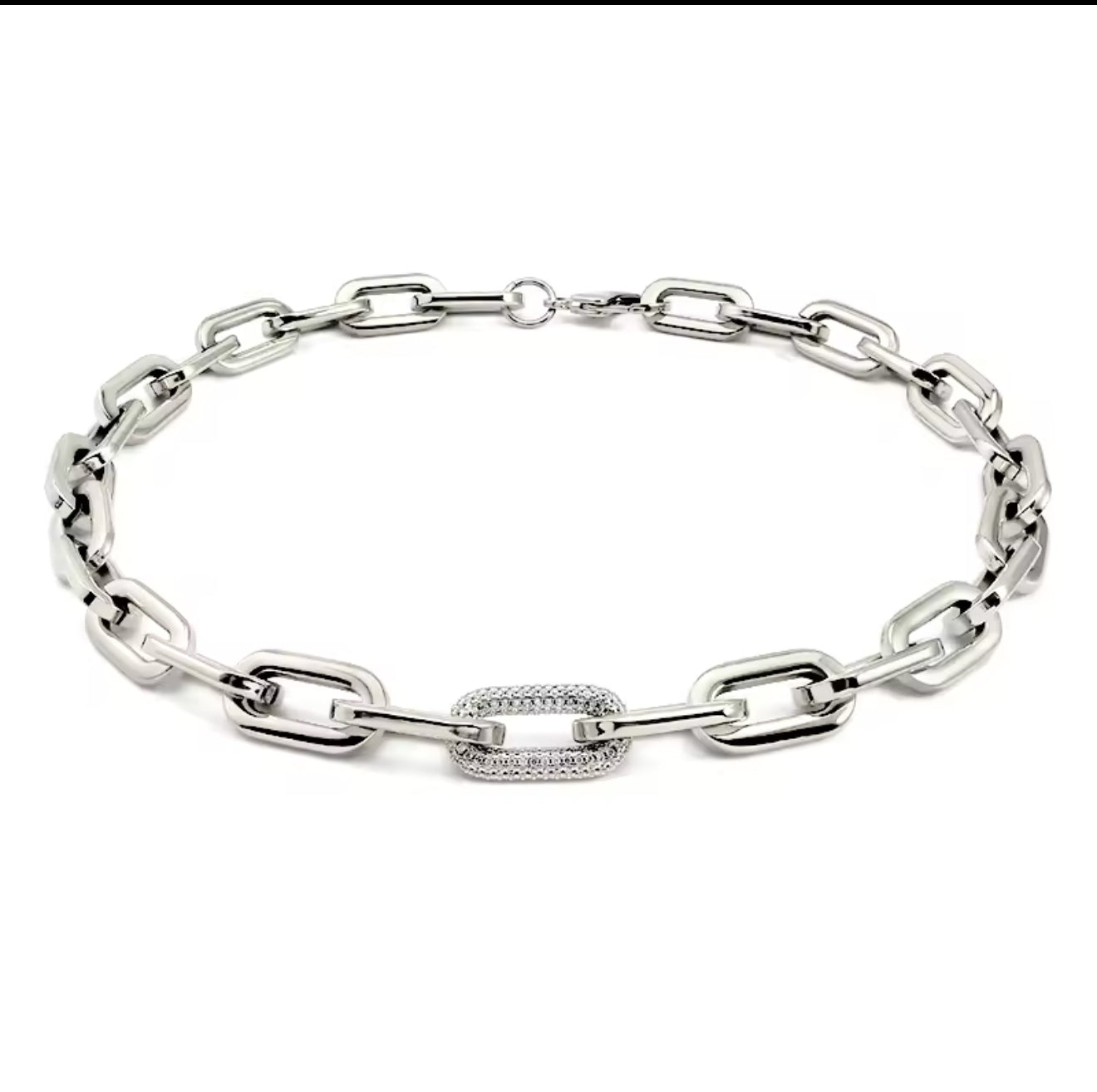 LuxeLink Bold Chain Necklace – Pave Diamond Accent Statement Piece