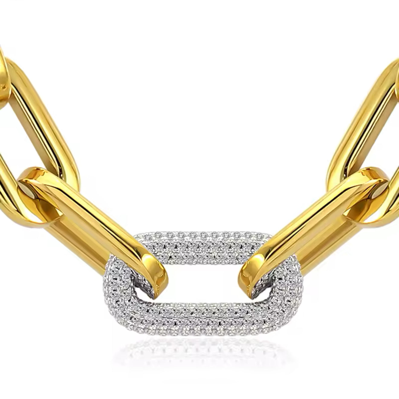 LuxeLink Bold Chain Necklace – Pave Diamond Accent Statement Piece