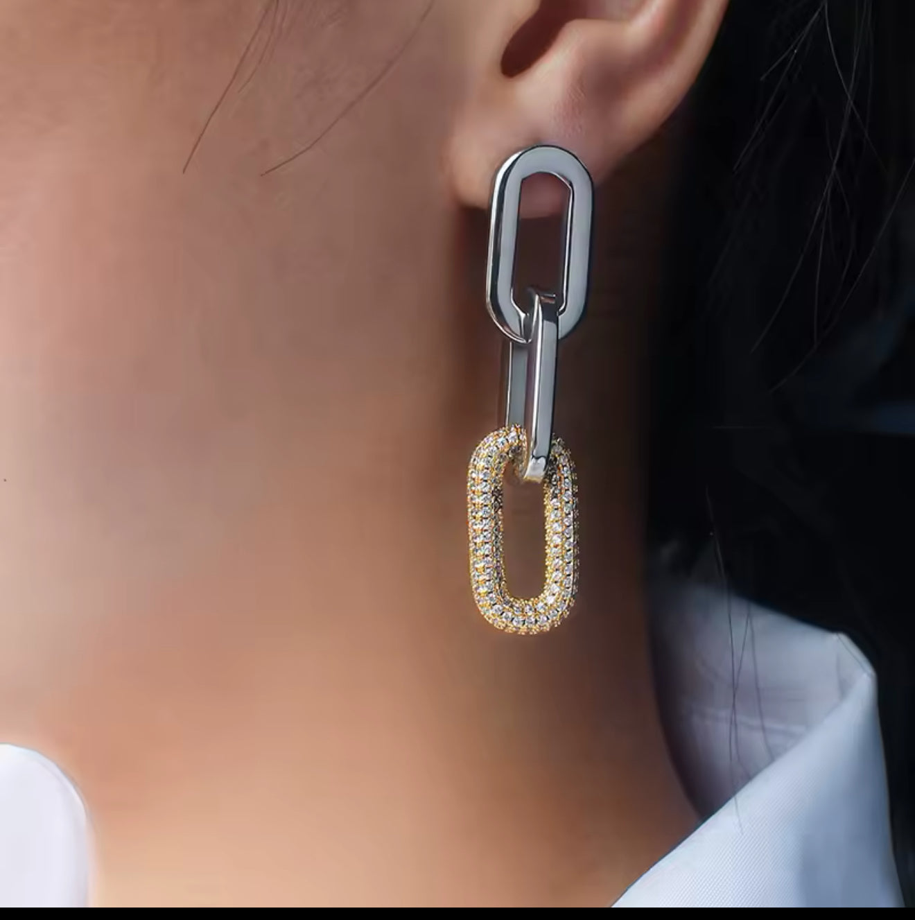 LuxeLink Drop Earrings – Pave Diamond Accent Statement Piece