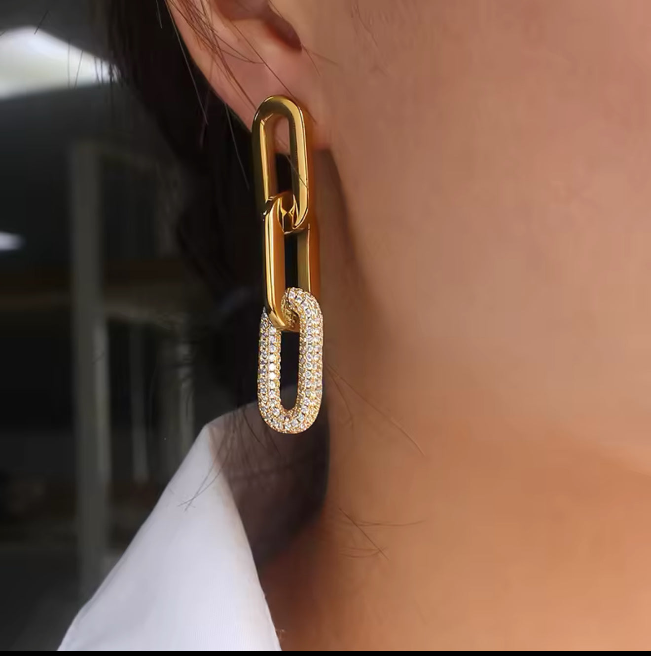 LuxeLink Drop Earrings – Pave Diamond Accent Statement Piece