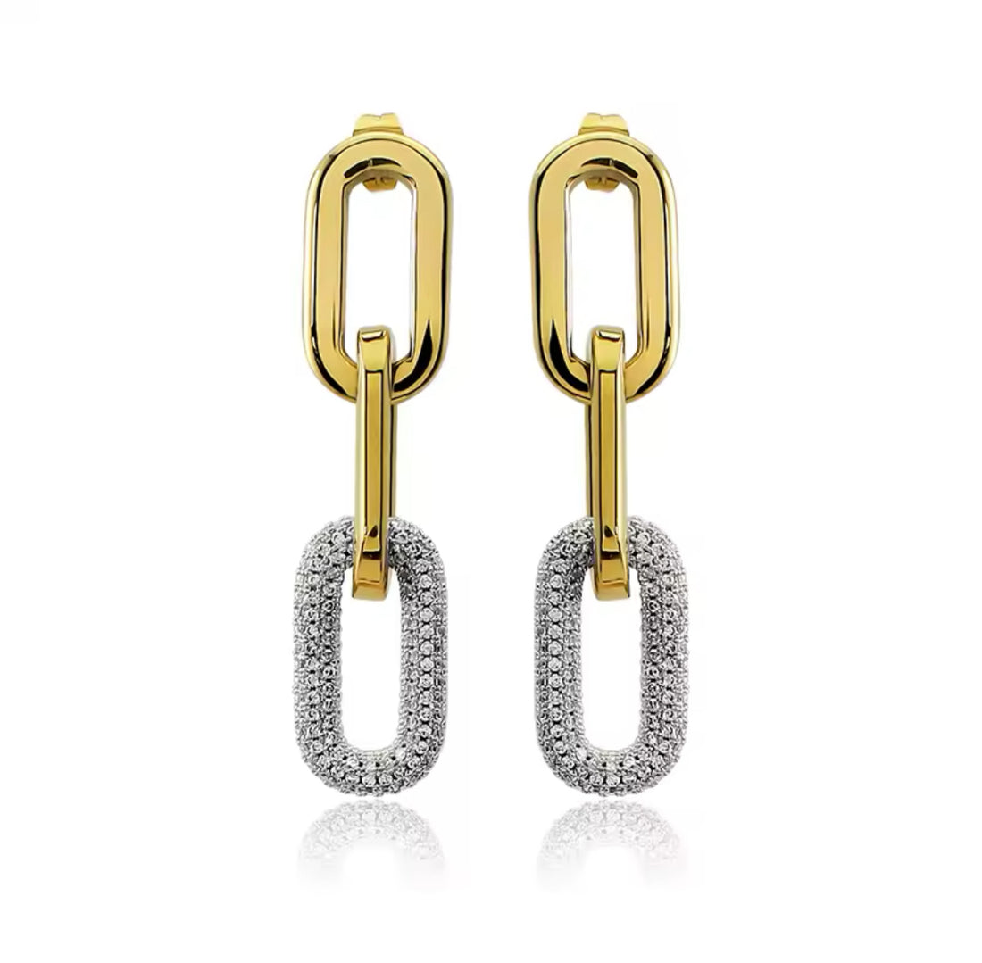 LuxeLink Drop Earrings – Pave Diamond Accent Statement Piece