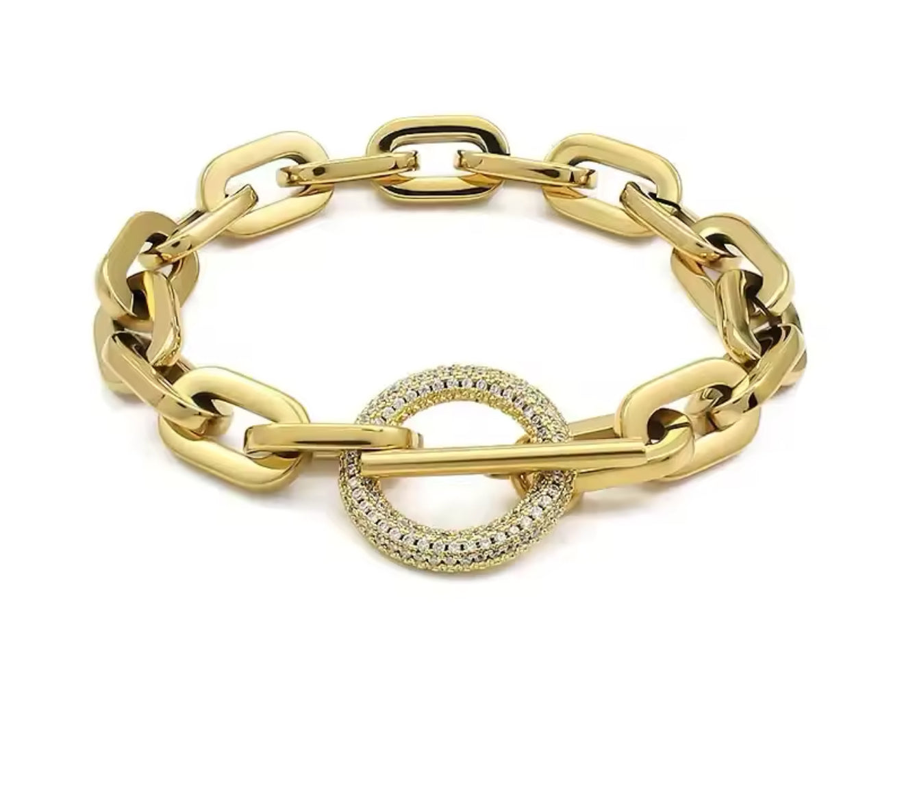 LuxeLink Toggle Bracelet – Chunky Chain with Pave Circle Clasp