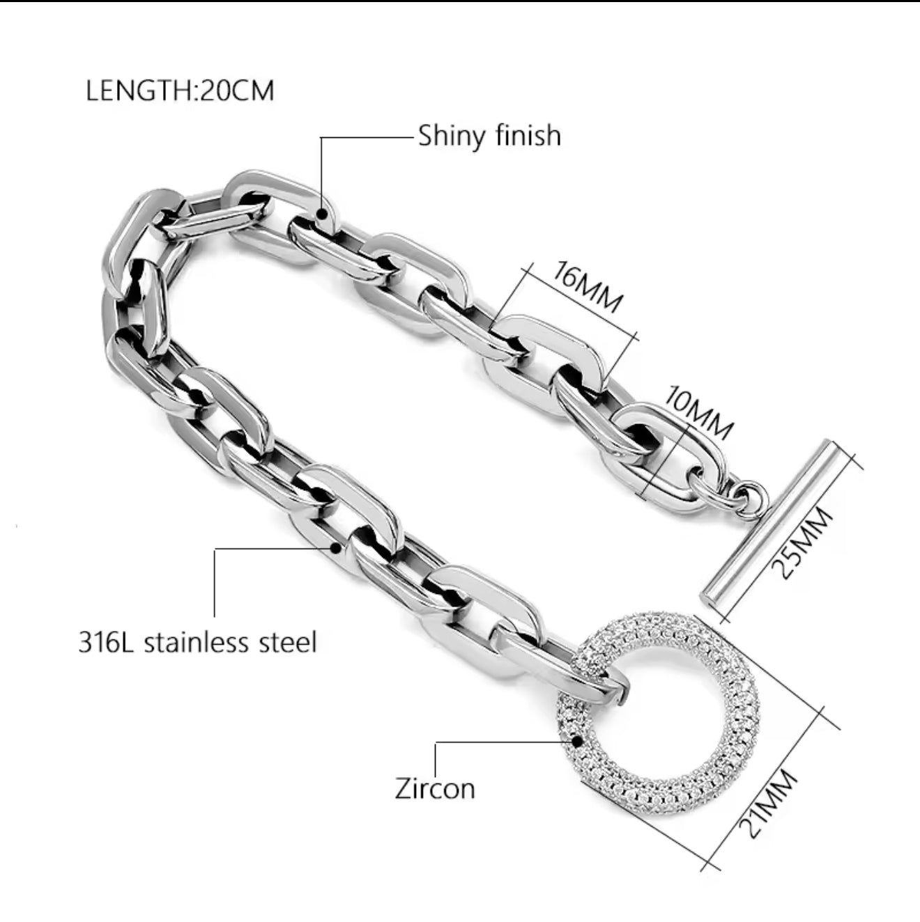 LuxeLink Toggle Bracelet – Chunky Chain with Pave Circle Clasp