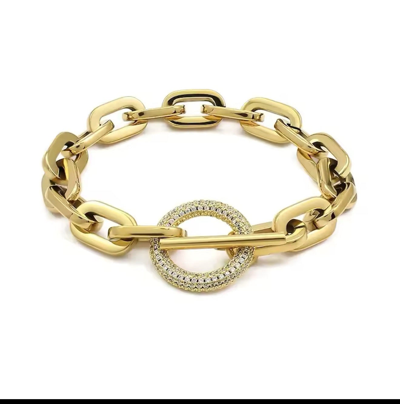 LuxeLink Toggle Bracelet – Chunky Chain with Pave Circle Clasp