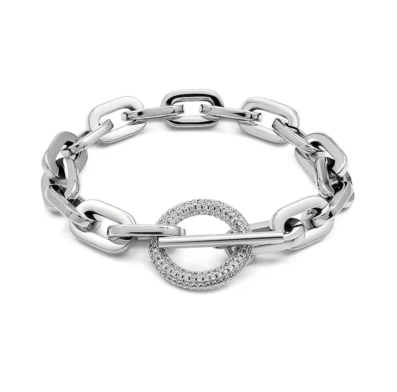 LuxeLink Toggle Bracelet – Chunky Chain with Pave Circle Clasp