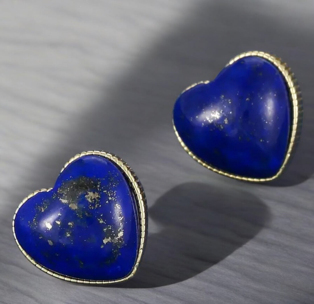 Blue Heart Shaped Lapis Lazuli Stud Earrings