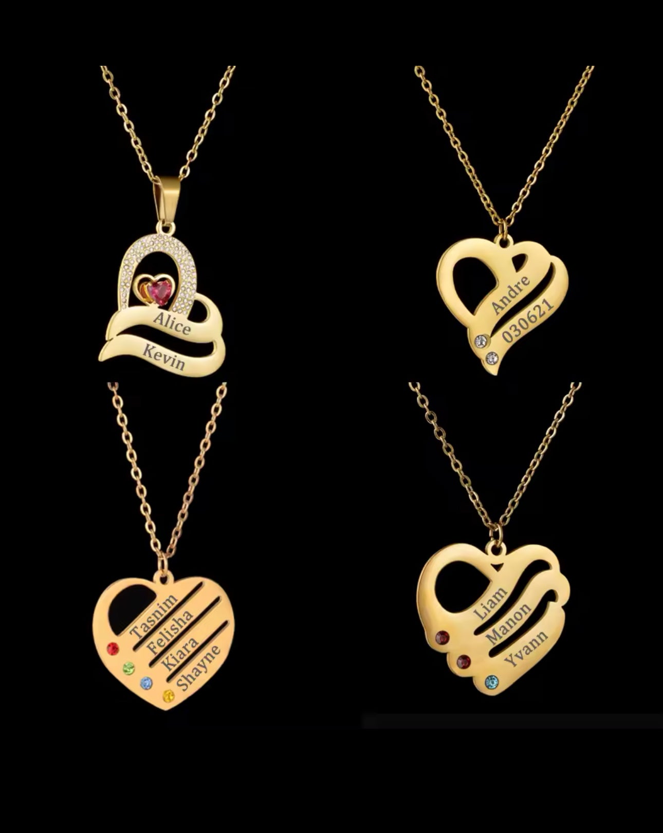 Personalized Engraved Heart Necklace – Custom Name & Birthstone Pendant