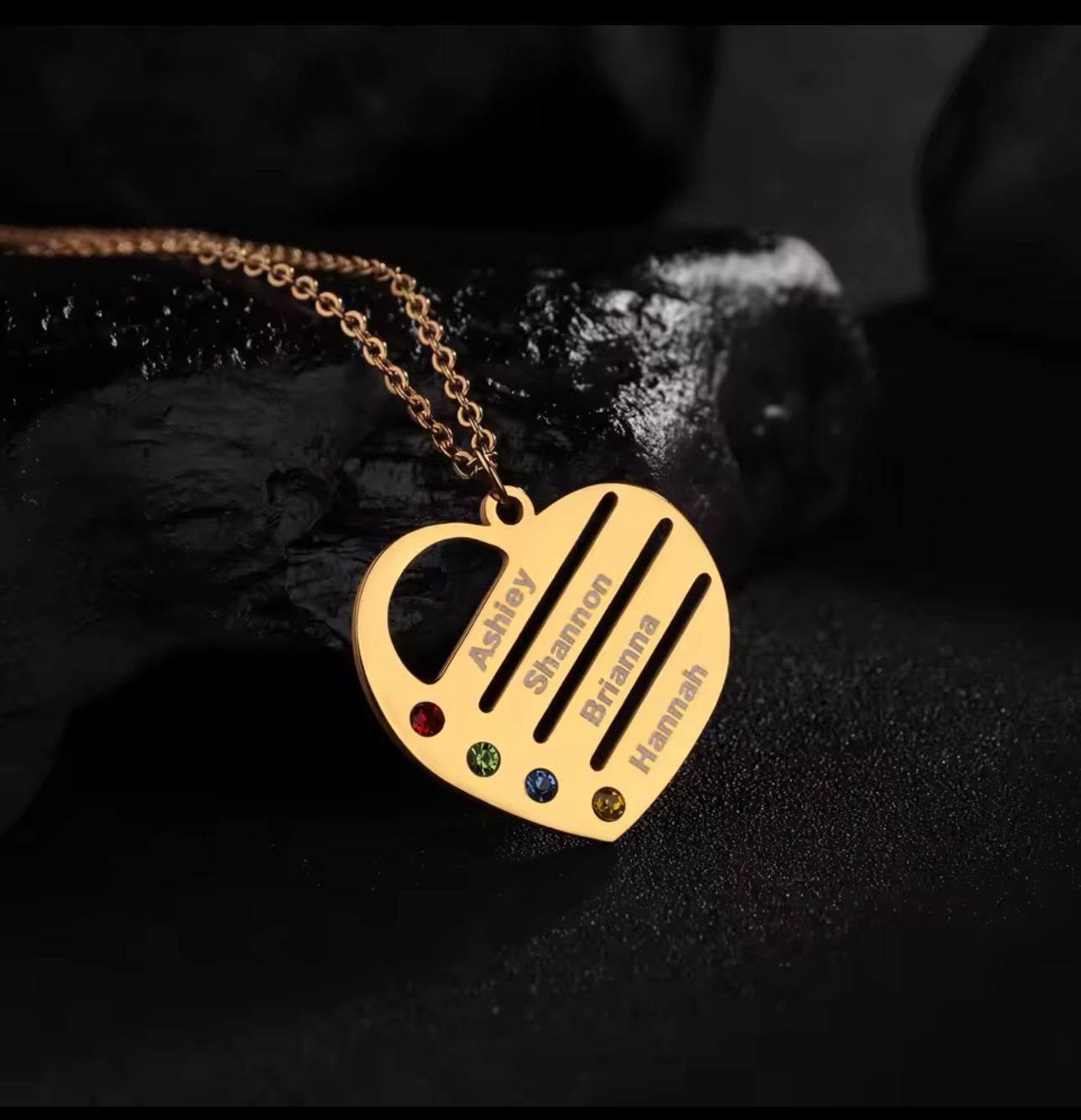 Personalized Engraved Heart Necklace – Custom Name & Birthstone Pendant