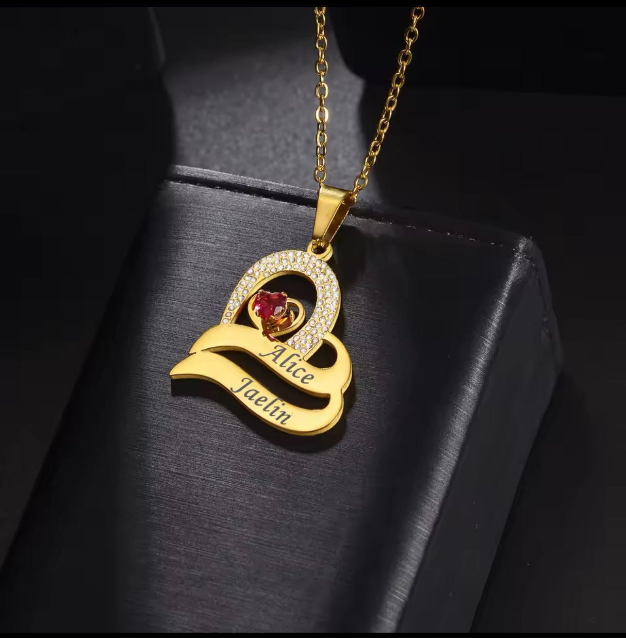 Personalized Engraved Heart Necklace – Custom Name & Birthstone Pendant