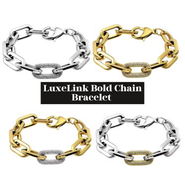 LuxeLink Bold Chain Bracelet- Pave Diamond Accent Statement Piece