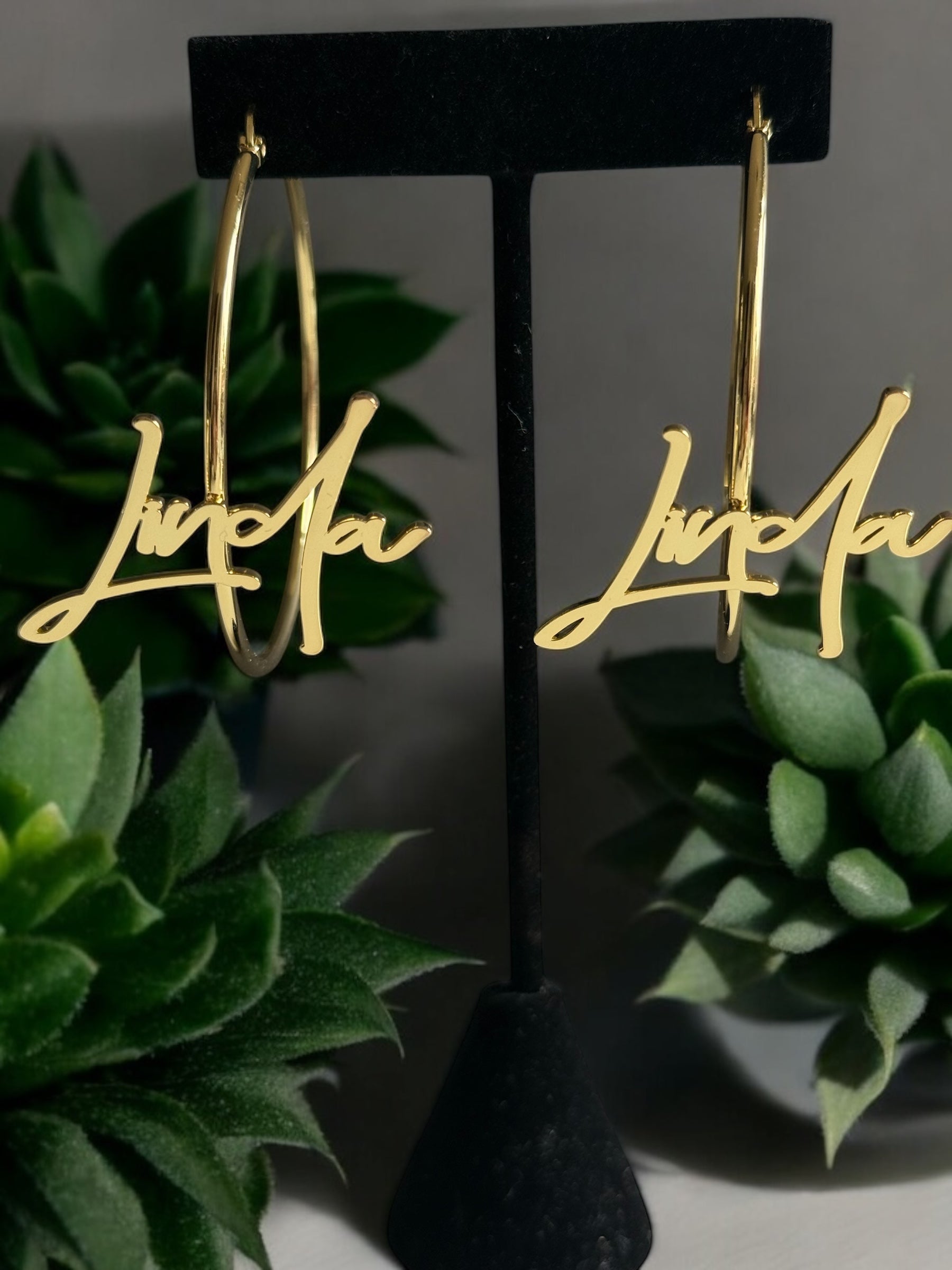 Personalized Name Hoop Earrings- 18k gold plated