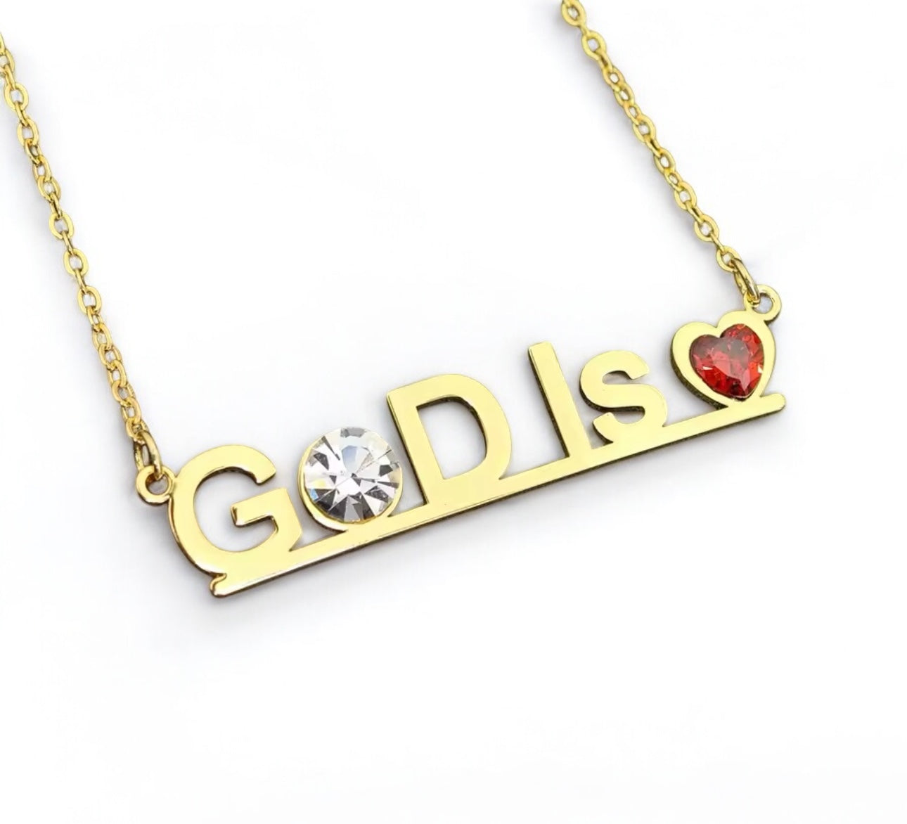 "God Is Love" 18K Gold Filled Necklace with CZ & Heart Gemstone – Faith-Inspired Jewelry