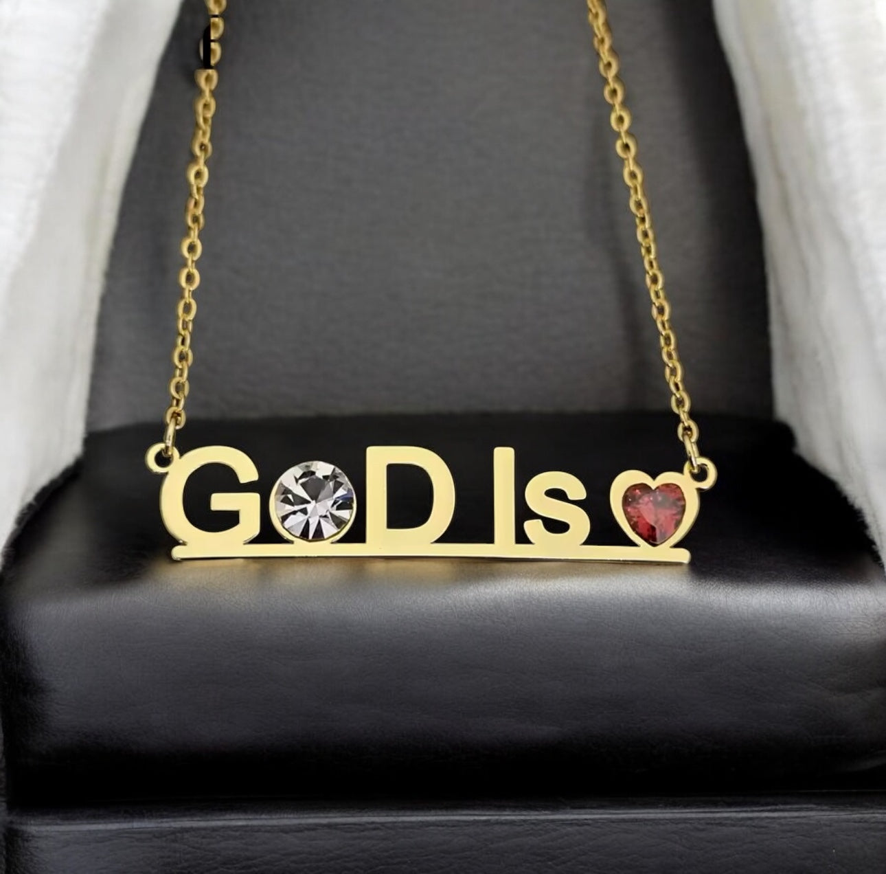 "God Is Love" 18K Gold Filled Necklace with CZ & Heart Gemstone – Faith-Inspired Jewelry