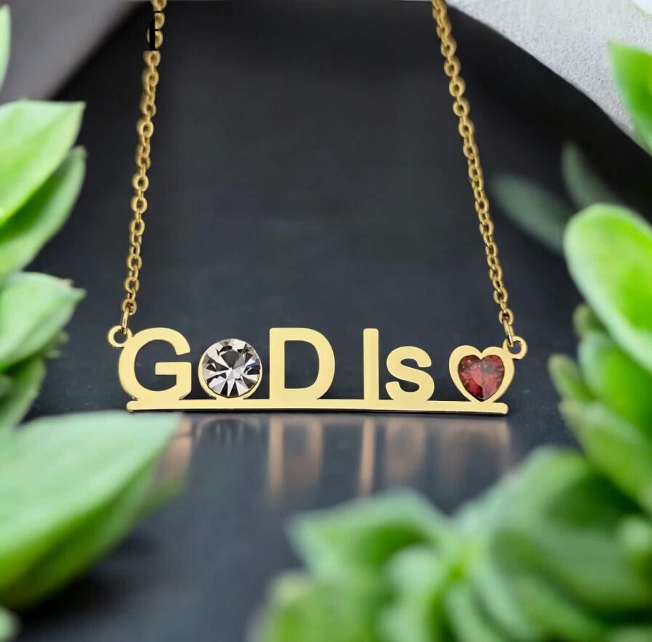 "God Is Love" 18K Gold Filled Necklace with CZ & Heart Gemstone – Faith-Inspired Jewelry