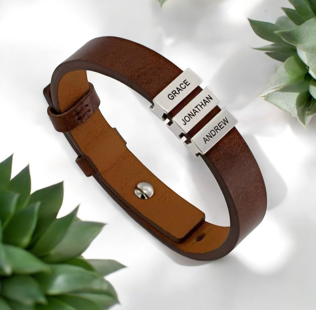 1-6 Name Personalized Engraved Leather Bracelet