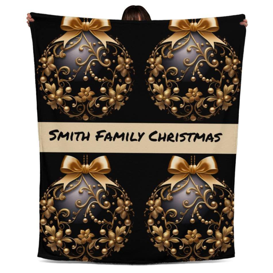 Black and Gold Ornament Jersey Fleece Blanket 50" x 60"