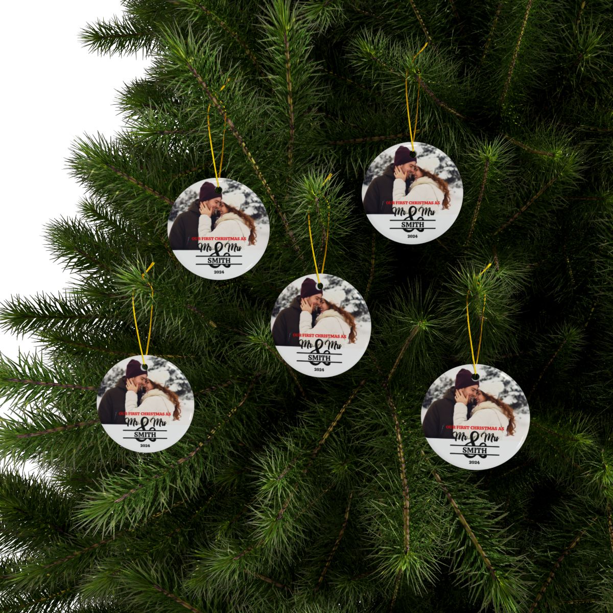 Personalized First Couples Christmas Ceramic Ornaments, 2-Side Print, (1pc, 3pcs, 5pcs, 10pcs)