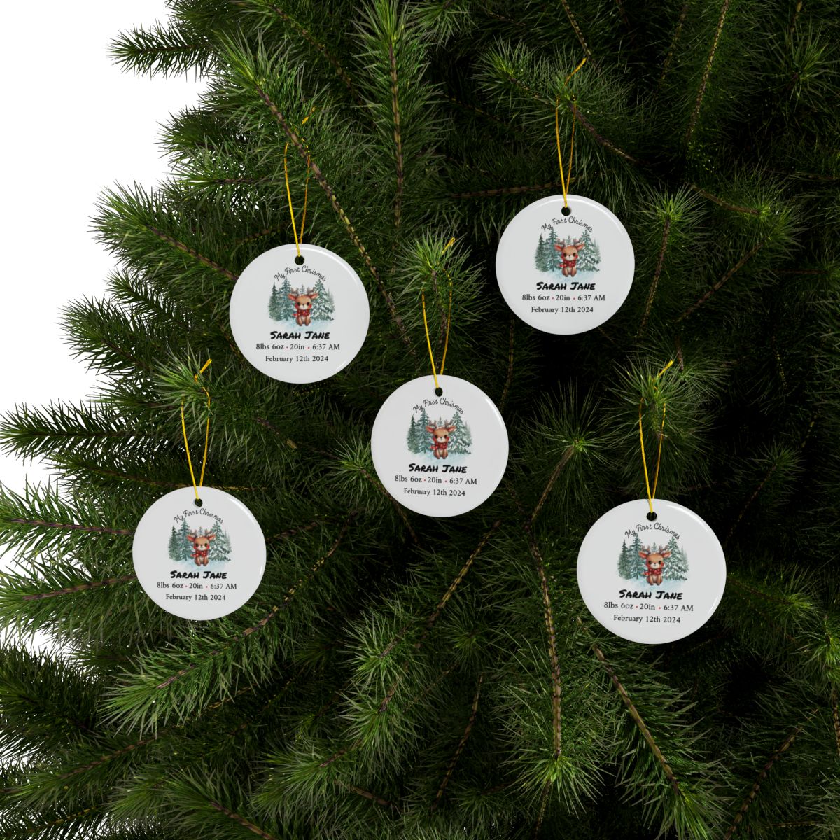 Personalized Birth Stats Christmas Ceramic Ornaments, 2-Side Print, (1pc, 3pcs, 5pcs, 10pcs)