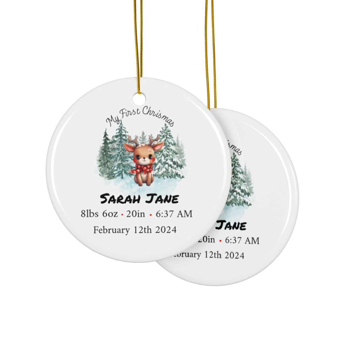 Personalized Birth Stats Christmas Ceramic Ornaments, 2-Side Print, (1pc, 3pcs, 5pcs, 10pcs)