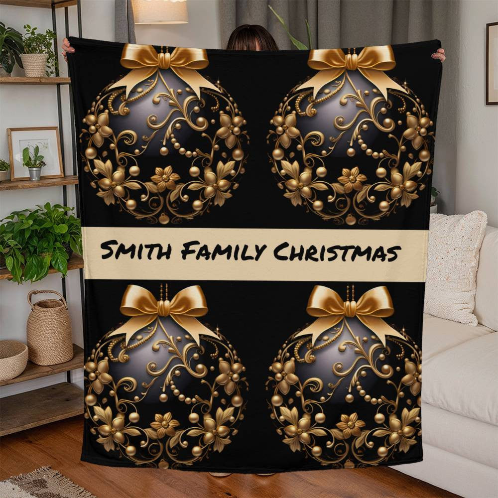 Black and Gold Ornament Jersey Fleece Blanket 50" x 60"