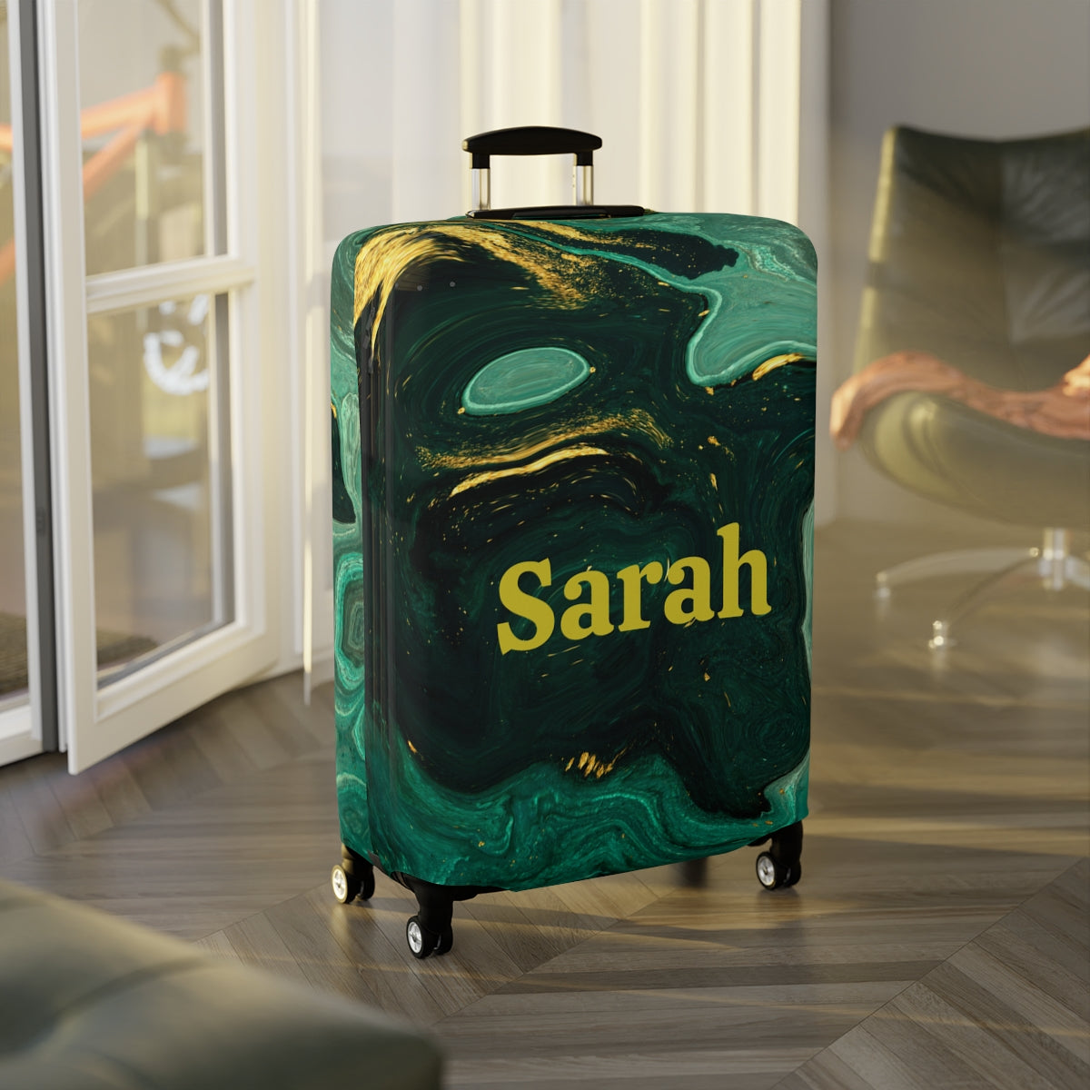 Personalized Marbel Design Name Luggage Cover
