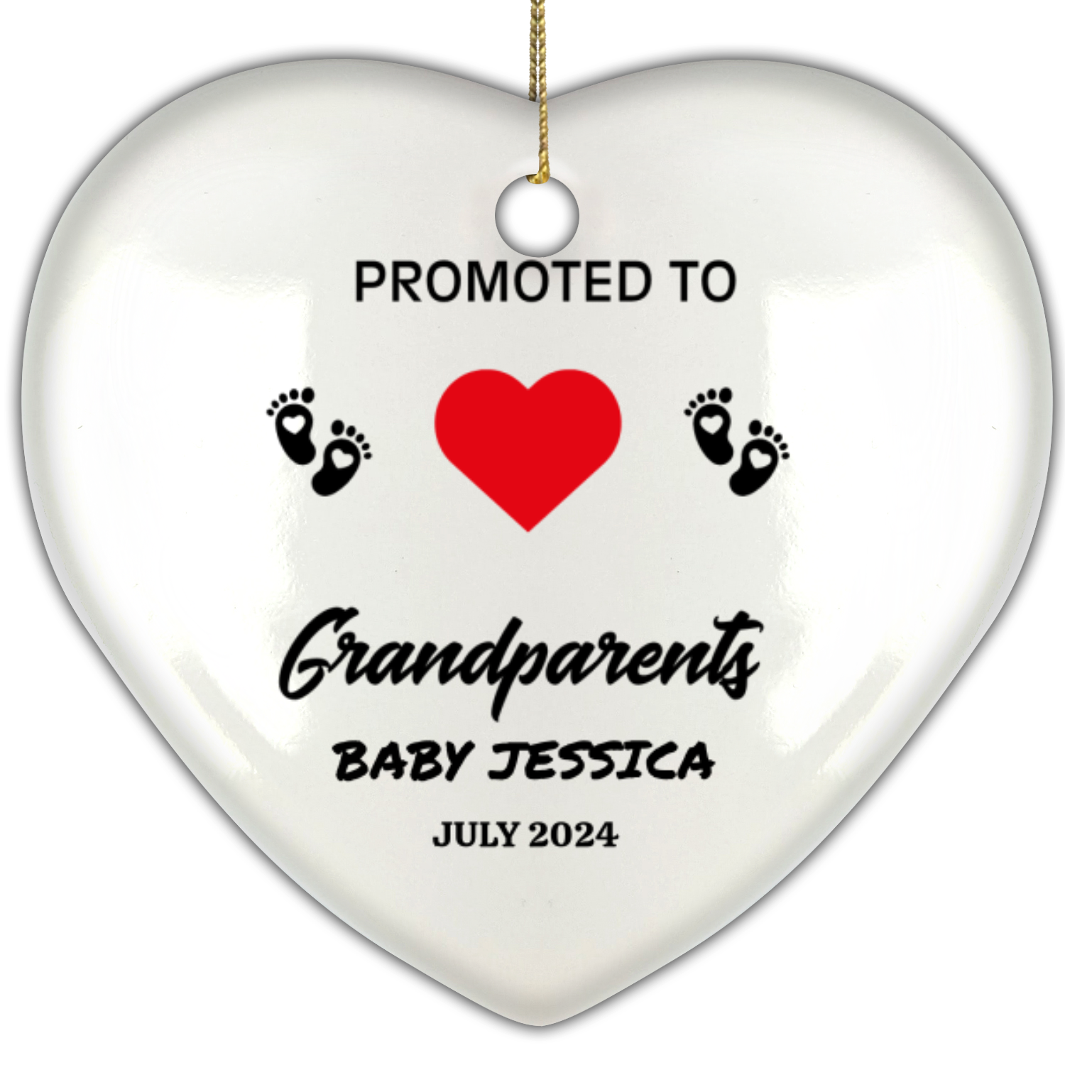 Personalized New Grandparents Classic Elegance Ceramic Heart Hanging Ornament With Gift Box