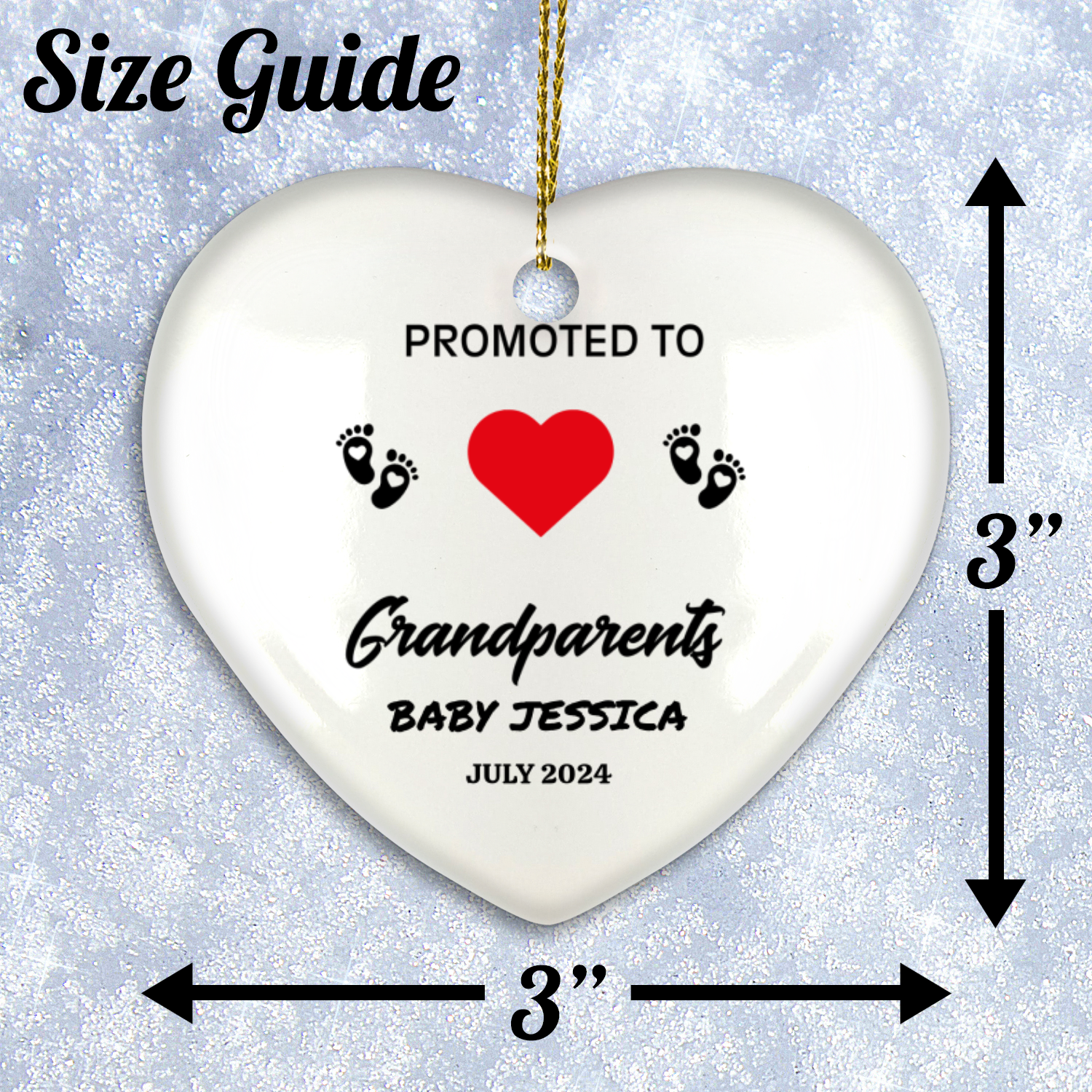 Personalized New Grandparents Classic Elegance Ceramic Heart Hanging Ornament With Gift Box