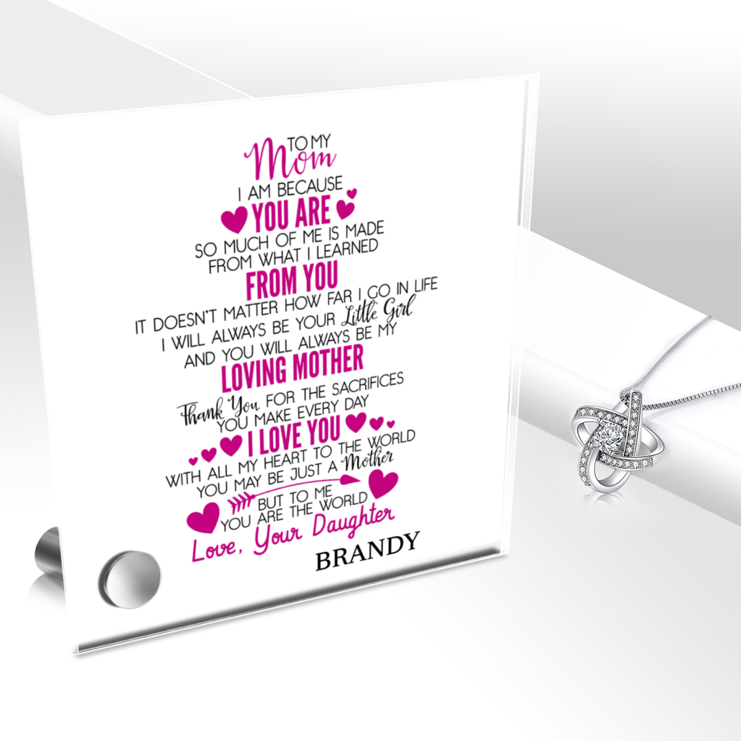 Eternal Necklace  With Glass Message Stand