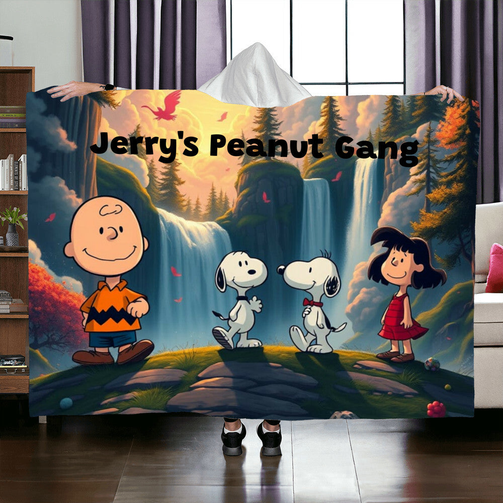 Personalized Peanut Gang Snoopy Hooded Sherpa Fleece Blanket