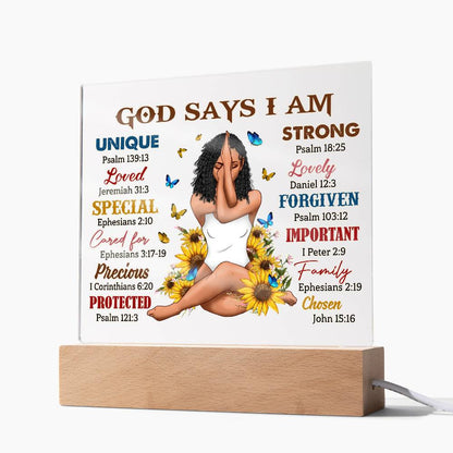 God Says I Am- Acrylic Square Plaque